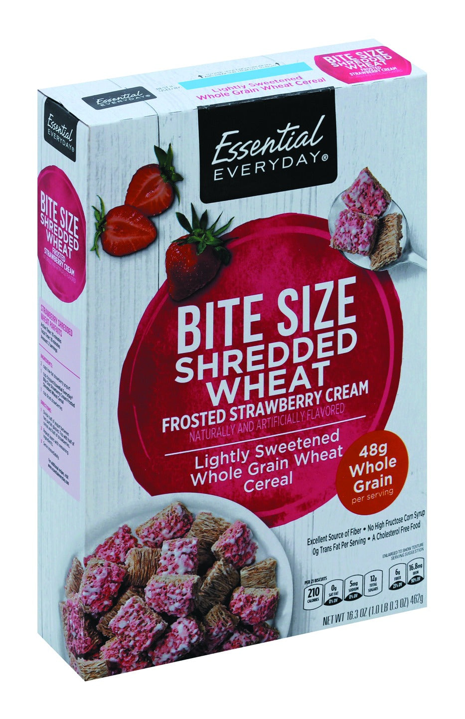 Essential Everyday Cereal, Shredded Wheat, Frosted Strawberry Cream, Bite Size