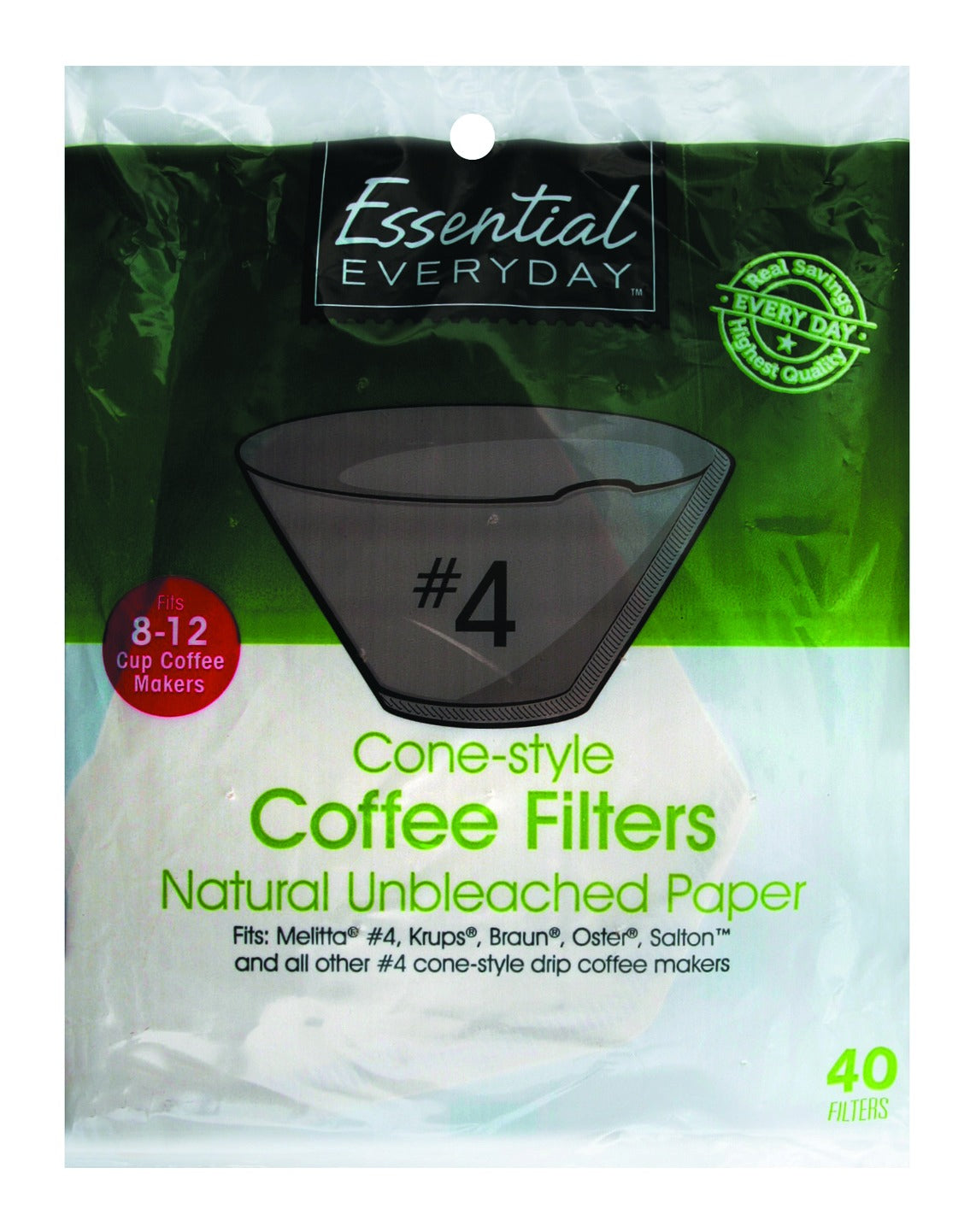 Essential Everyday Cone Style Coffee Filters Natural Unbleached