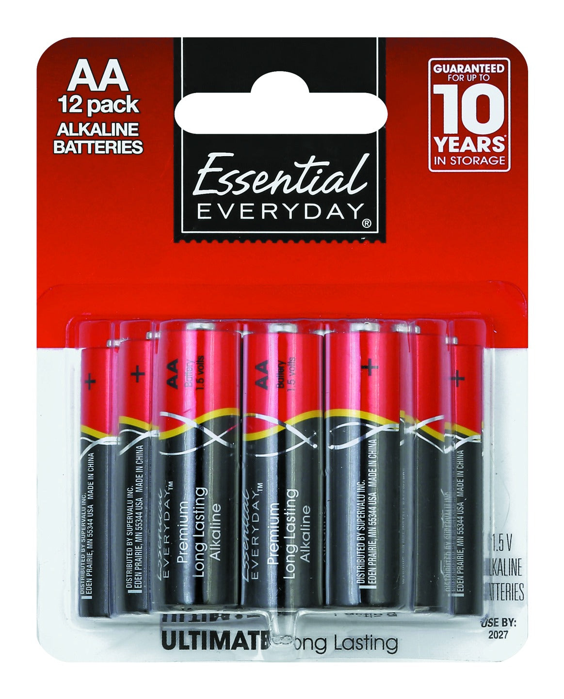 Essential Everyday Batteries, Alkaline, AA, 12 Pack