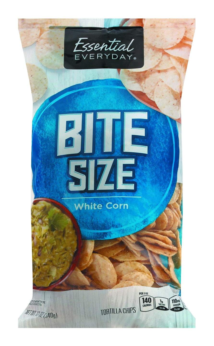 Essential Everyday Tortilla Chips, White Corn, Bite Size
