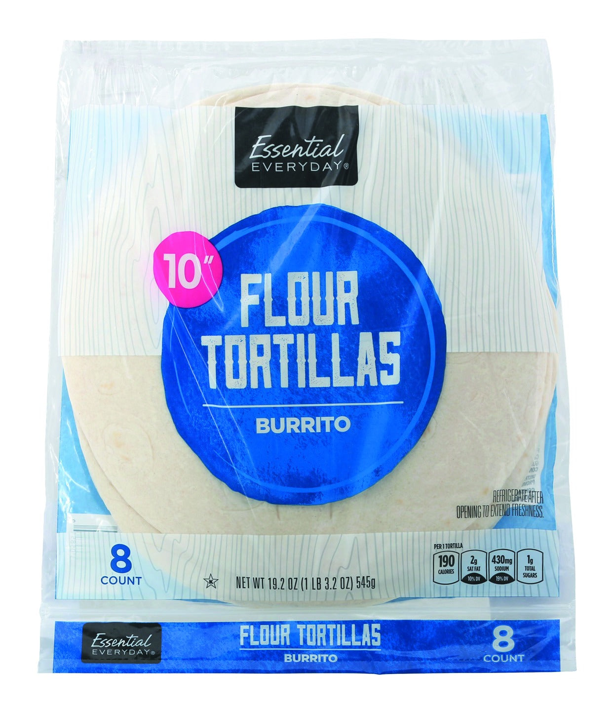 Essential Everyday Flour Tortillas, Burrito, 10 Inch