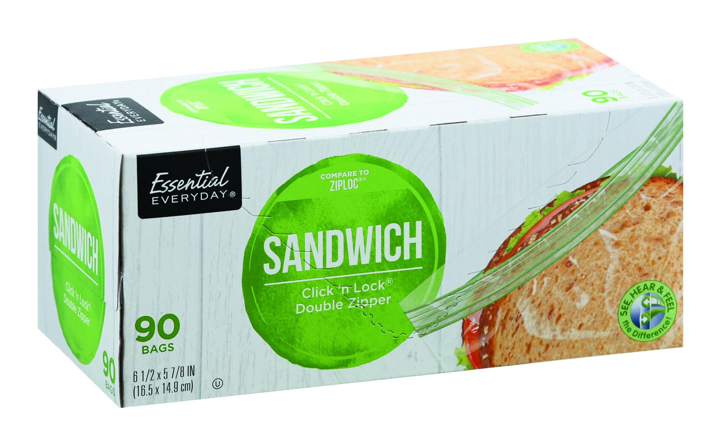 Essential Everyday Sandwich Bags, Click 'n Lock, Double Zipper