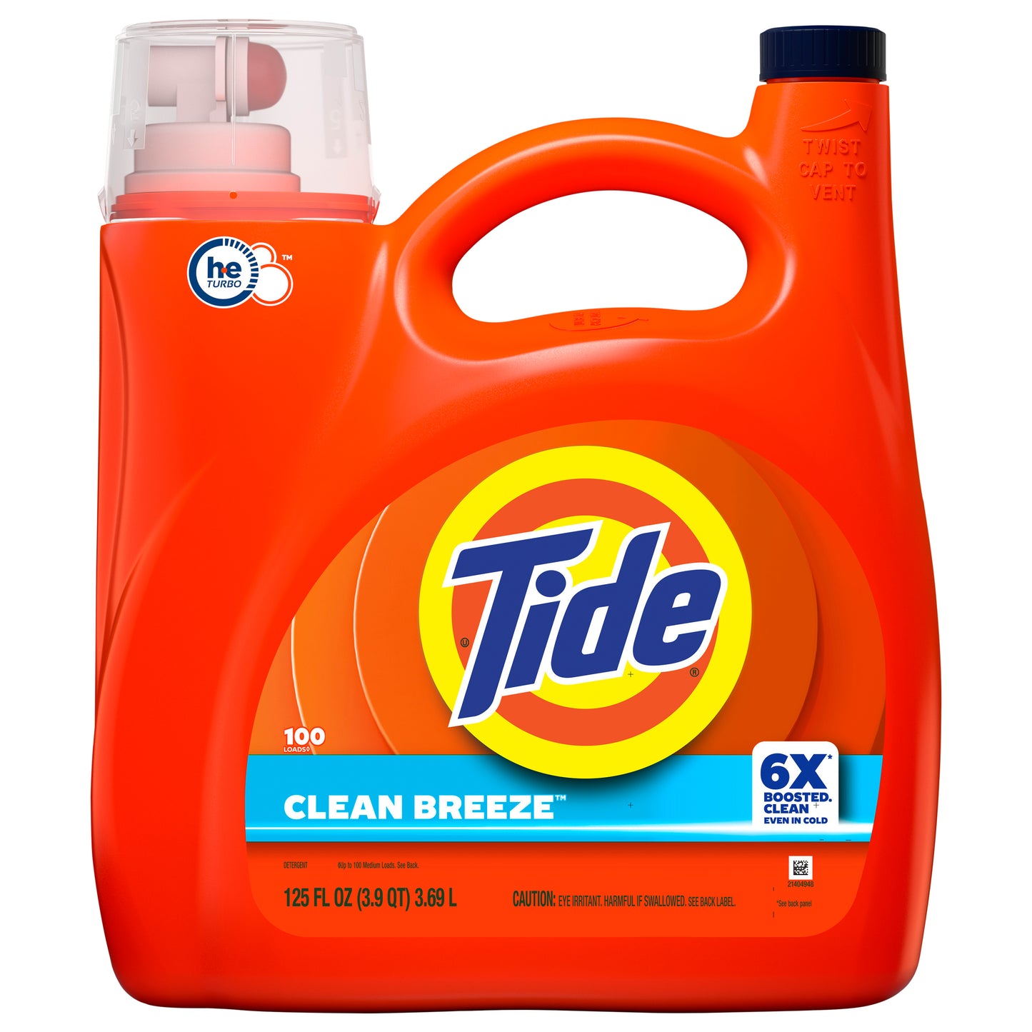 Tide Liquid Laundry Detergent, Clean Breeze Scent, 100 Loads, 125 fl oz, Boosted Clean even in cold water, laundry soap, concentrated liquid detergent