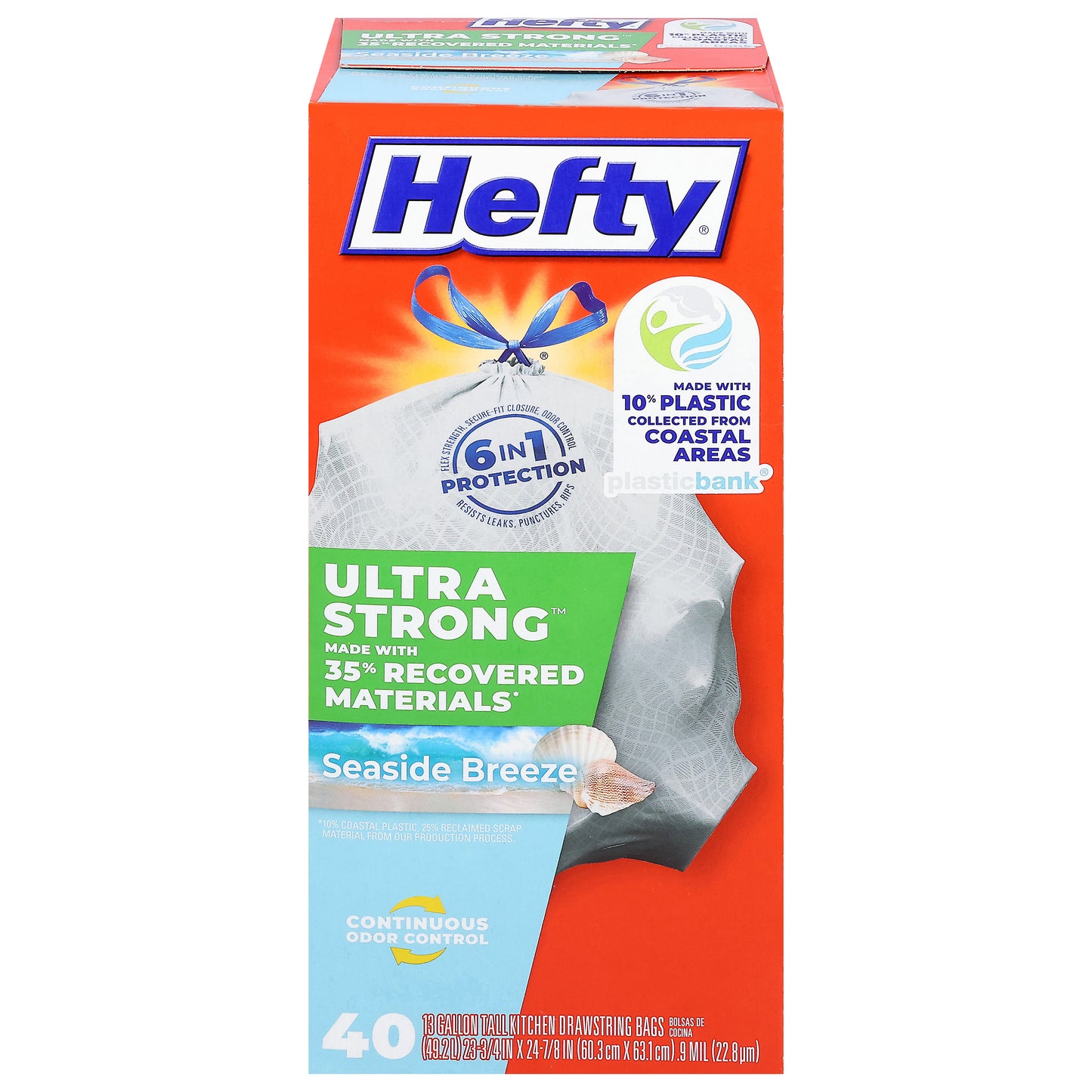 Hefty Ultra Strong 13 Gallon Drawstring Seaside Breeze Tall Kitchen Bags 40 ea