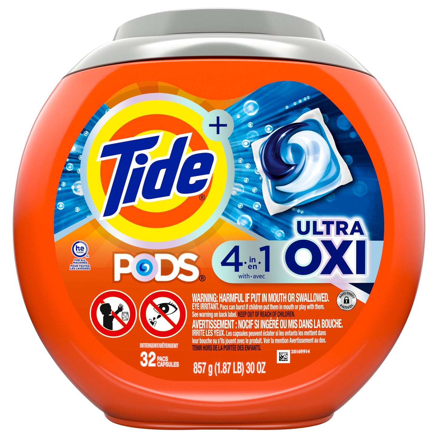 Tide PODS Liquid Laundry Detergent Soap Pacs, 4-n-1 Ultra Oxi, HE Compatible 32 Count, Built in Pre-treater for Stains