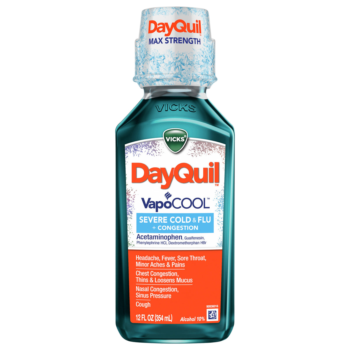 Vicks DayQuil VapoCOOL SEVERE Cold & Flu Liquid Over-the-Counter Medicine, Powerful, Non-Drowsy Daytime Relief for Headache, Fever, Sore Throat, Minor Aches and Pains, Chest Congestion, Stuffy Nose, Nasal Congestion, Sinus Pressure, and Cough, 12 FL OZ