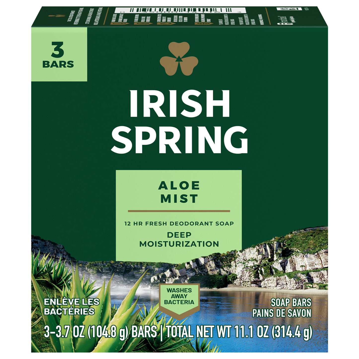 Irish Spring Aloe Mist Deodorant Bar Soap for Men, 3.7 oz, 3 Pack