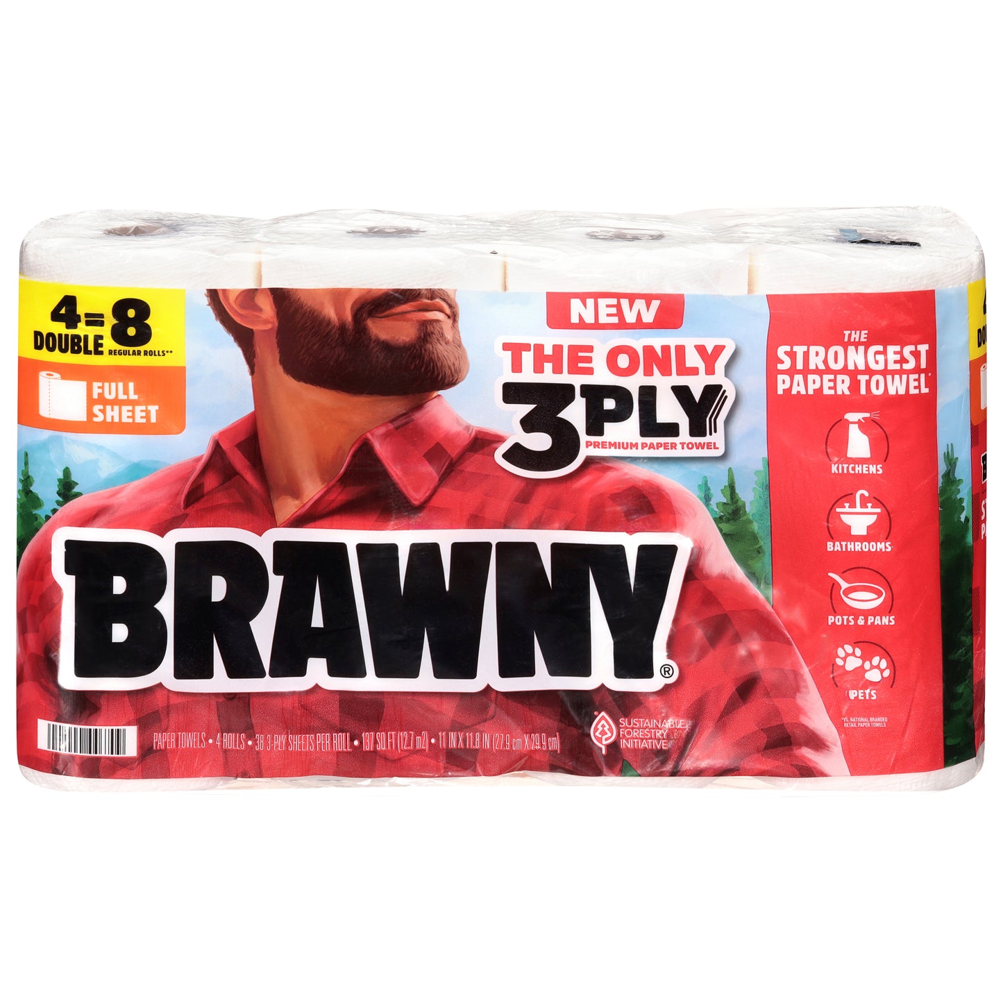 Brawny Full Sheet White 3-Ply Double Rolls Paper Towels 4 Rolls