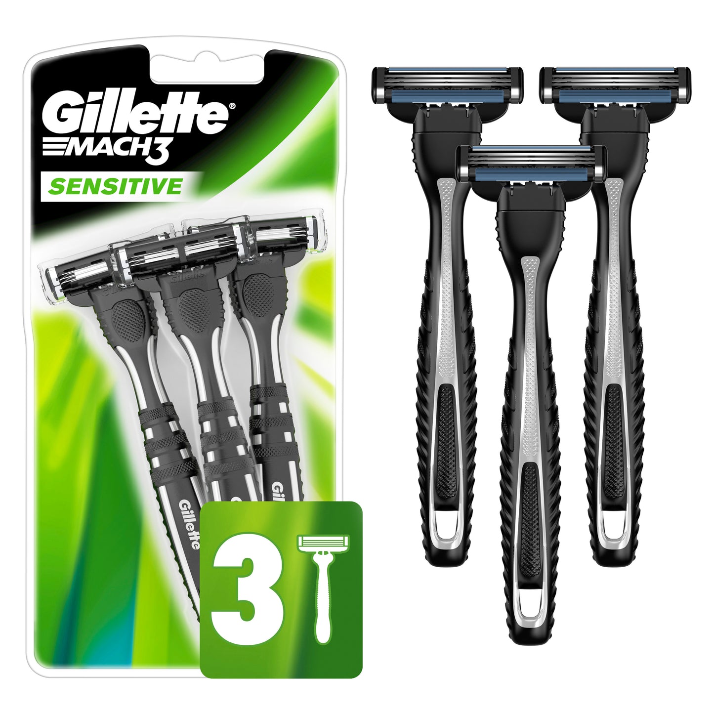 Gillette Mach3 Sensitive Men's Disposable Razors, 3 Count