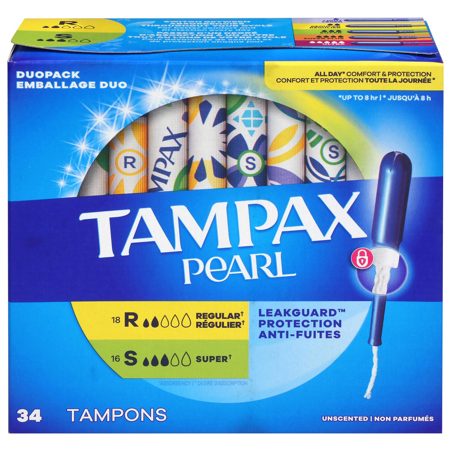 Tampax Pearl Regular/Super Unscented Tampons Duopack 34 Each