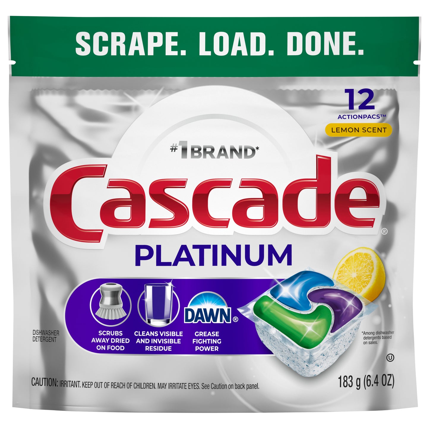 Cascade Platinum Dishwasher Pods, Dishwasher Detergent, Dish Detergent Soap, Lemon, 12 count