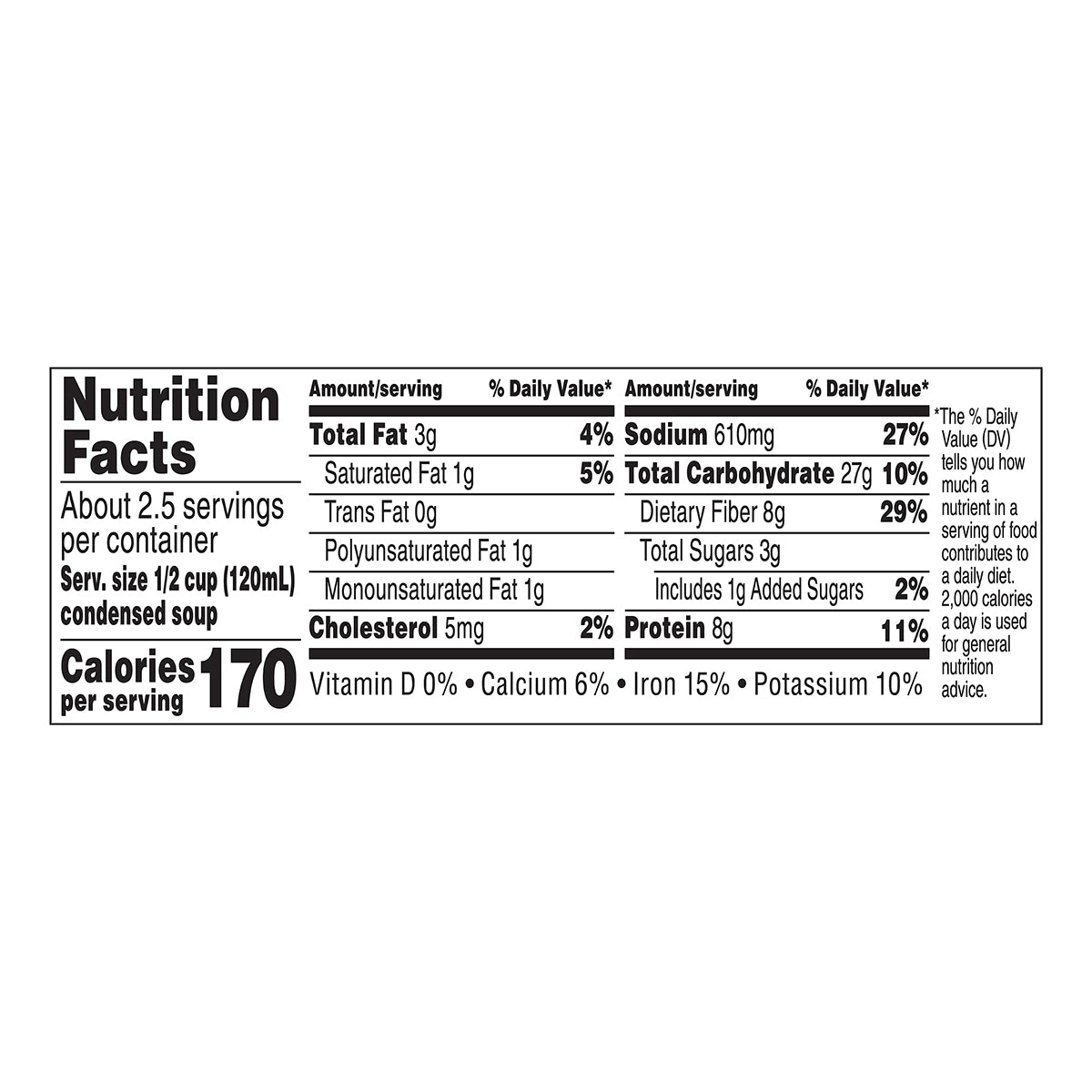 Campbell’s® Condensed 25% Less Sodium Bean With Bacon Soup, Natural Smoke Flavoring Added, 11.25 oz Can