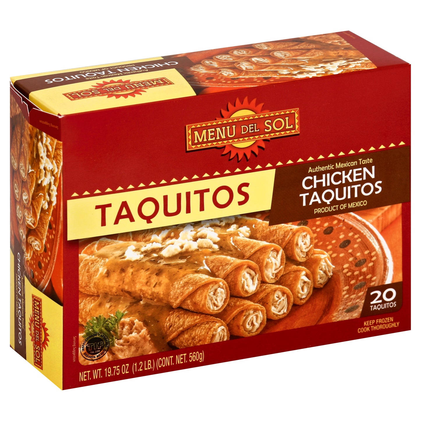 Menu Del Sol Taquitos 20 ea - Authentic Mexican Taste CHICKEN TAQUITOS