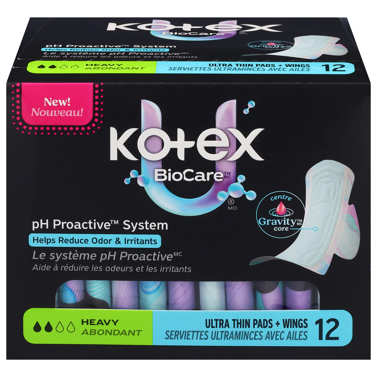 U by Kotex BioCare Ultra Thin Heavy Pads + Wings 12 Each