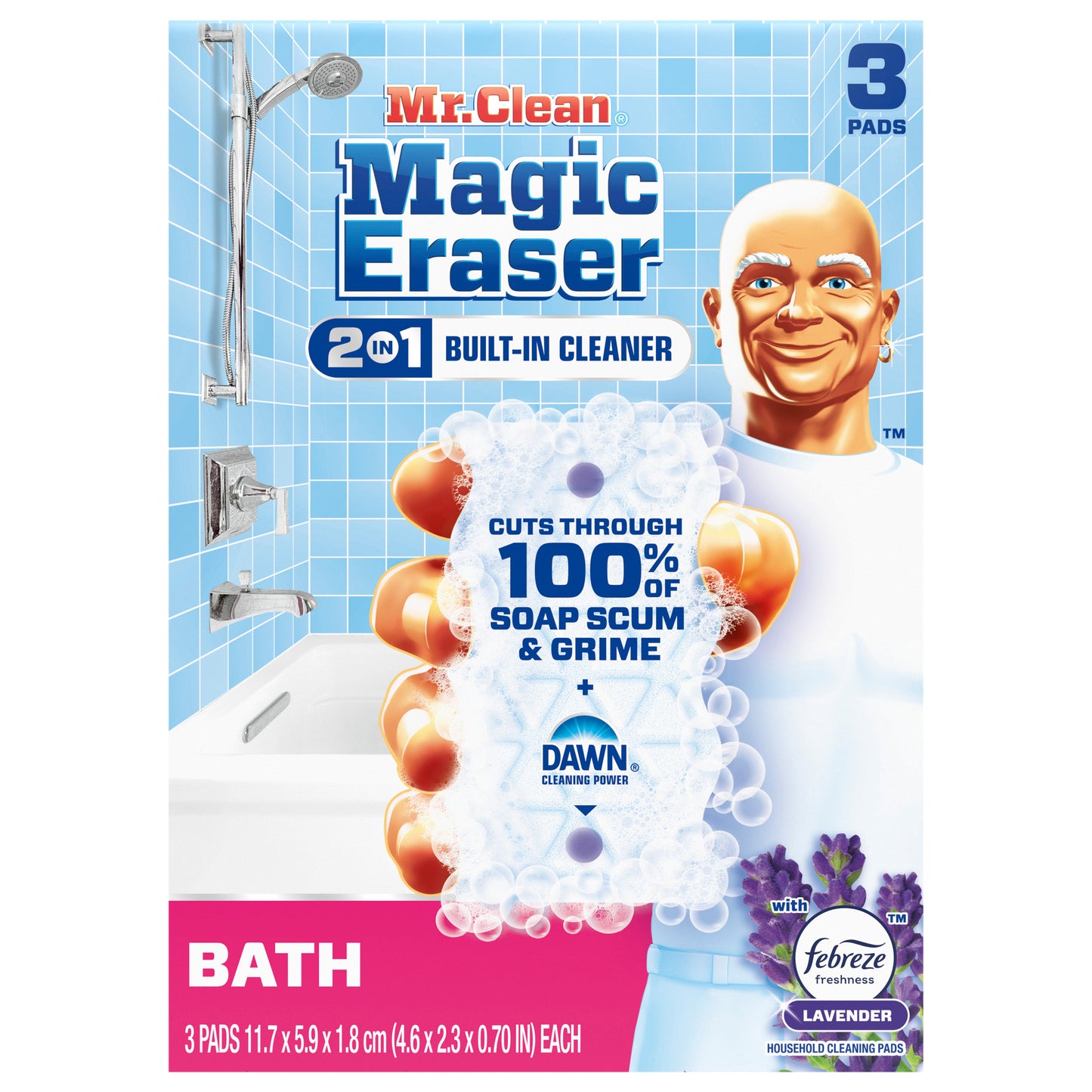Mr. Clean Magic Eraser Sponge, Bathroom Cleaner, Soap Scum Shower & Tub Cleaner, Ultra Bath, 3ct