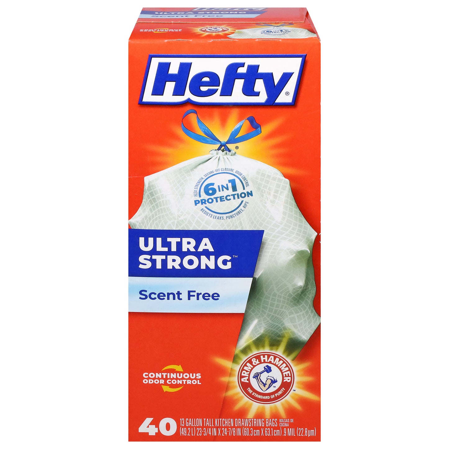 Hefty Ultra Strong 13 Gallon Tall Kitchen Scent Free Drawstring Bags 40 Bags