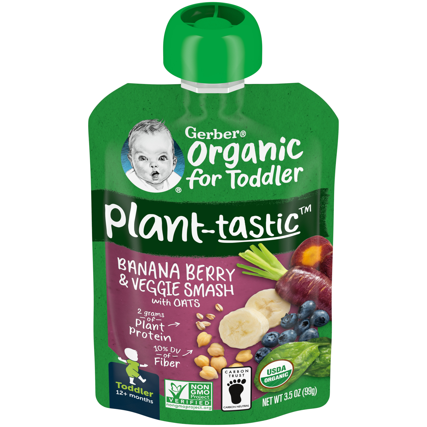 GERBER FOR TODDLER PLANTASTIC Banana Berry Veggie Smash Oat 3.5oz Pouch
