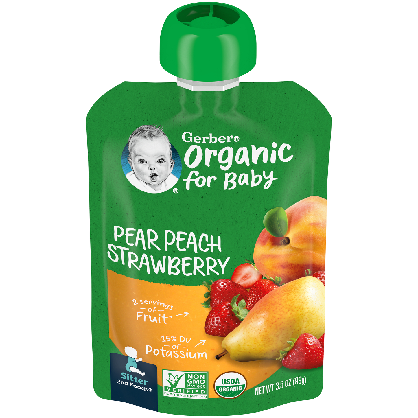 GERBER ORGANIC FOR BABY 2nd Foods Pear Peach Strawberry 3.5oz Pouch