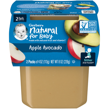 GERBER NATURAL FOR BABY 2nd Foods Apple Avocado 2x4oz Tub