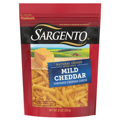 Sargento® Shredded Mild Natural Cheddar Cheese, Traditional Cut, 8 oz.