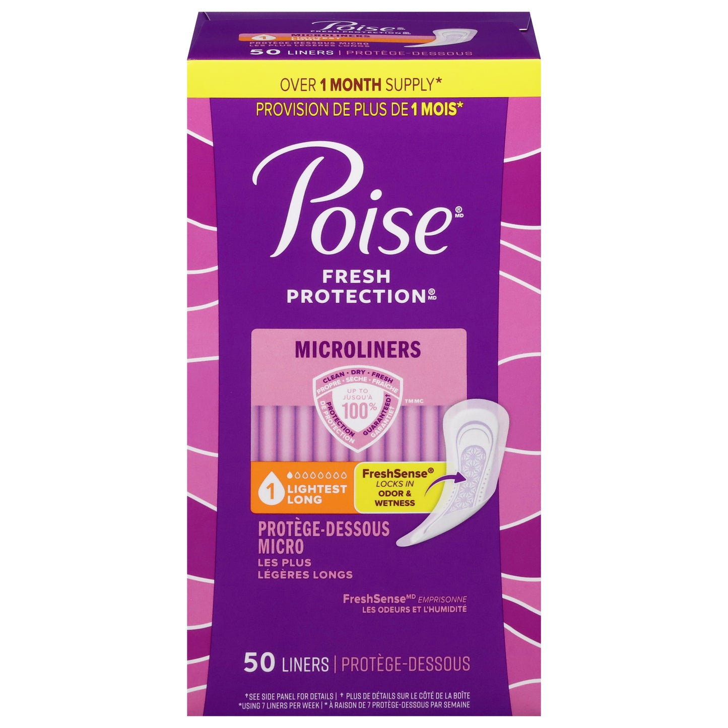 Poise Fresh Protection 1 Lightest Long Microliners 50 Each