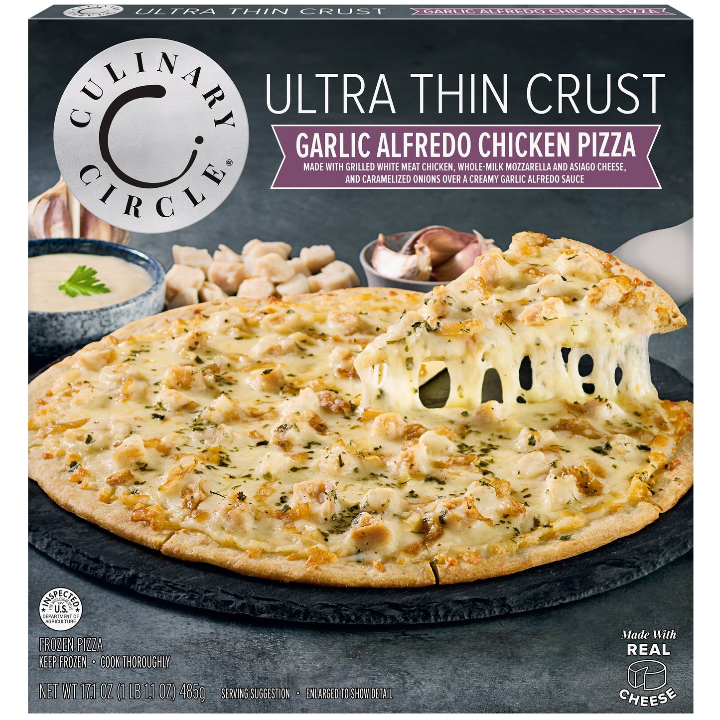 Culinary Circle Ultra Thin Crust, Garlic Alfredo Chicken Pizza