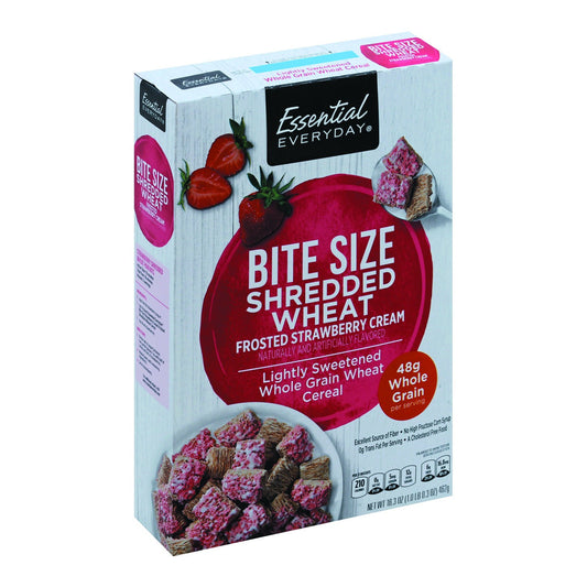 Essential Everyday Cereal, Shredded Wheat, Frosted Strawberry Cream, Bite Size