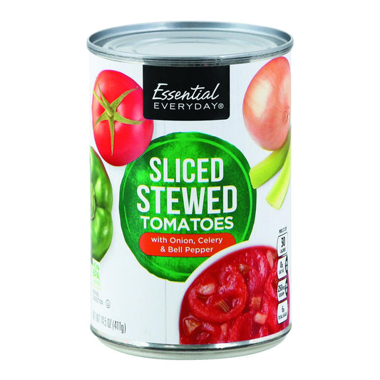 Essential Everyday Tomatoes with Onion, Celery & Bell Pepper, Stewed, Sliced