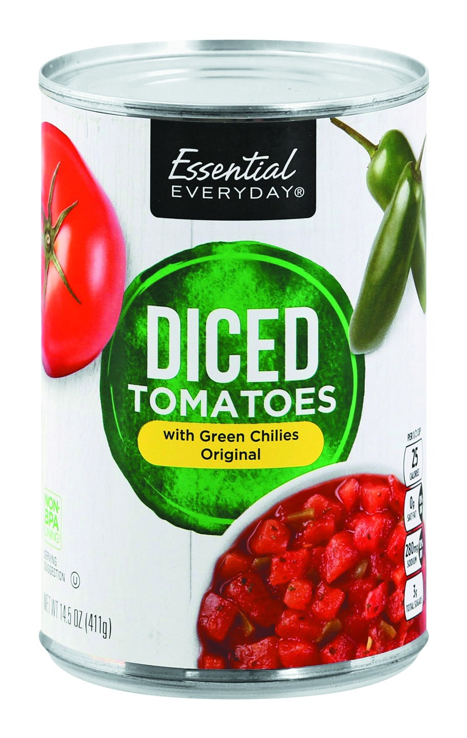 Essential Everyday Tomatoes with Green Chilies, Original, Diced