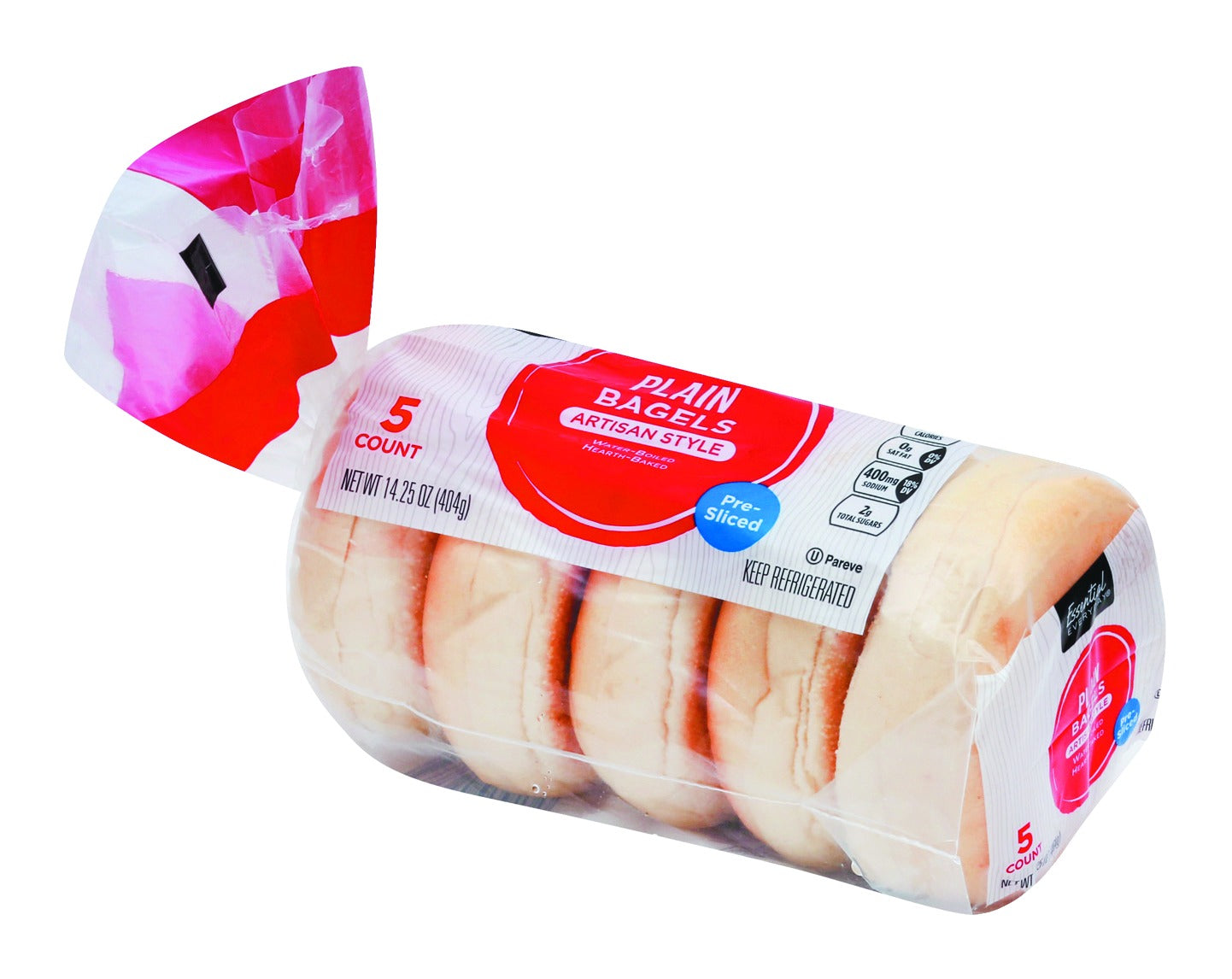 Essential Everyday Bagels, Plain, Artisan Style, Pre-Sliced