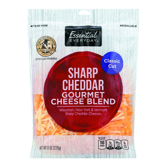 Essential Everyday Cheese Blend, Gourmet, Sharp Cheddar, Classic Cut