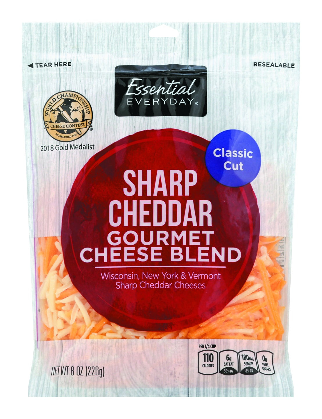 Essential Everyday Cheese Blend, Gourmet, Sharp Cheddar, Classic Cut