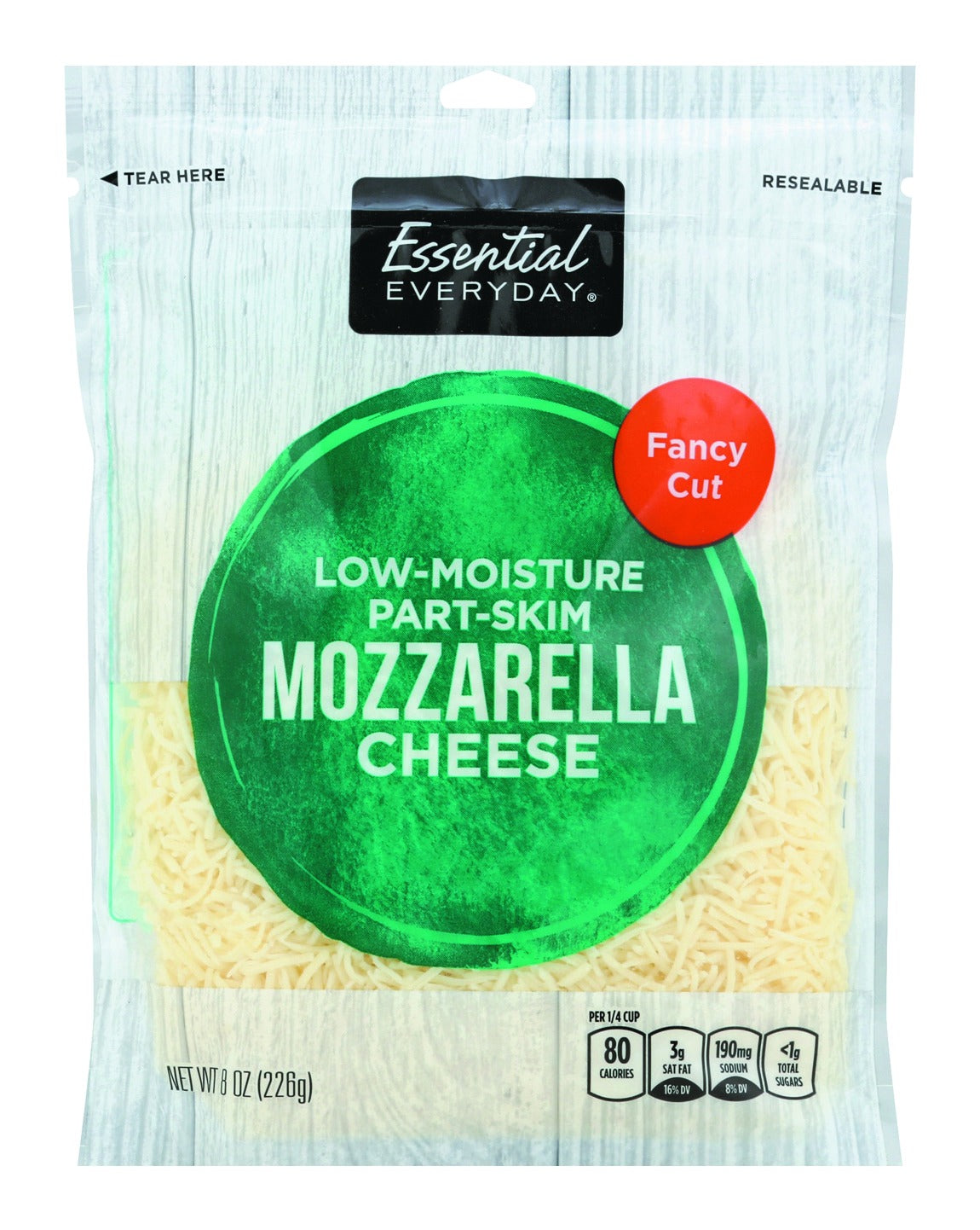 Essential Everyday Cheese, Mozzarella, Low-Moisture, Part-Skim, Fancy Cut