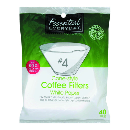 Essential Everyday Coffee Filters, Cone-Style, No. 4, White Paper, 8-12 Cup