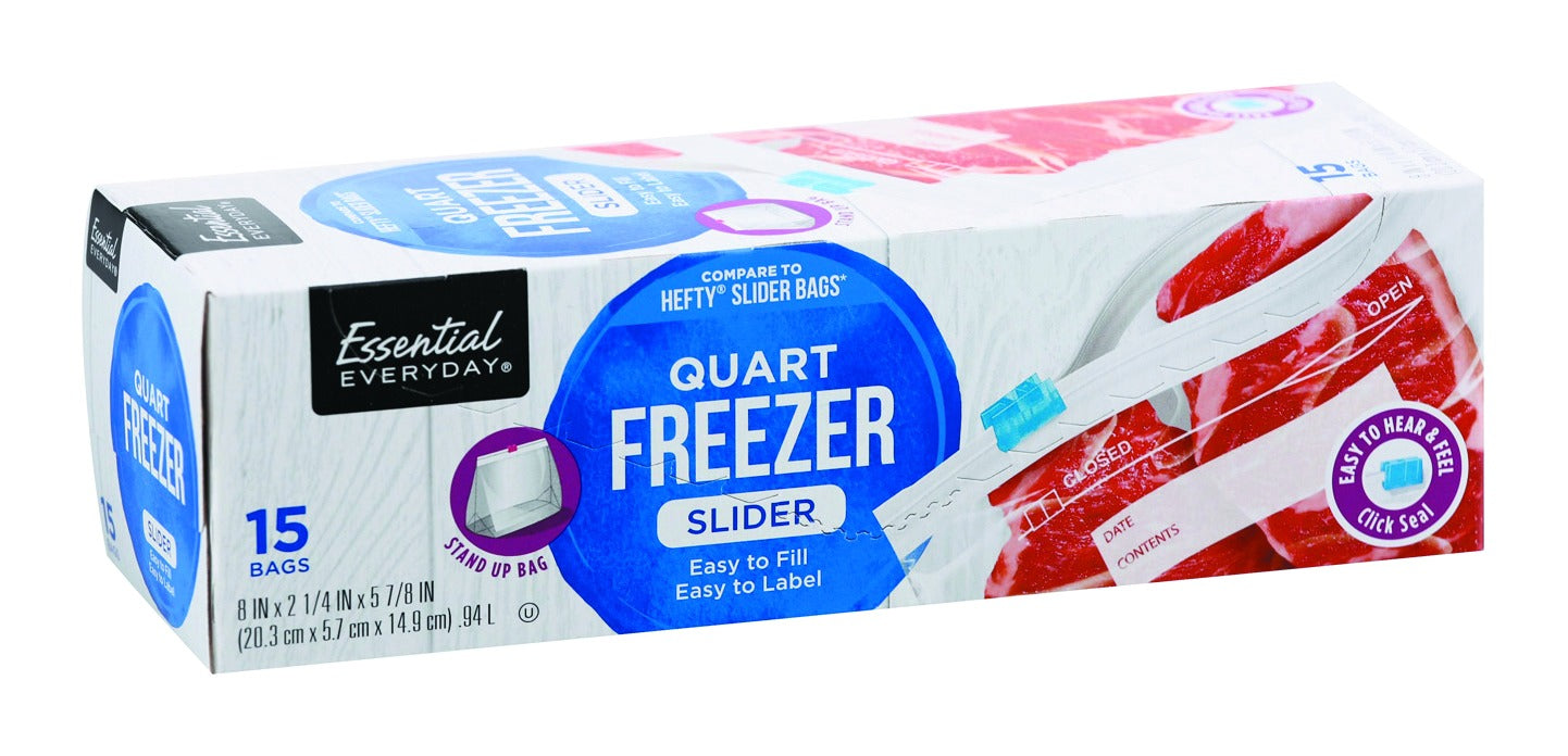 Essential Everyday Freezer Bags, Slider, Quart