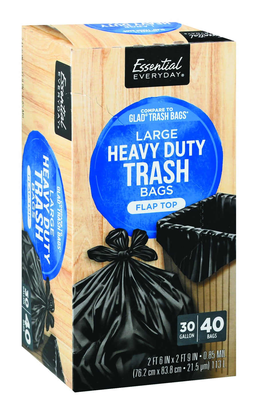 Essential Everyday Large Heavy Duty Trash Bags Flap Top 30