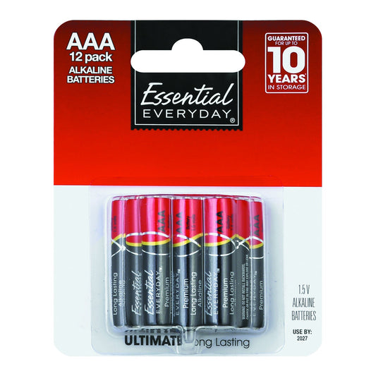 Essential Everyday Batteries, Alkaline, AAA, 12 Pack