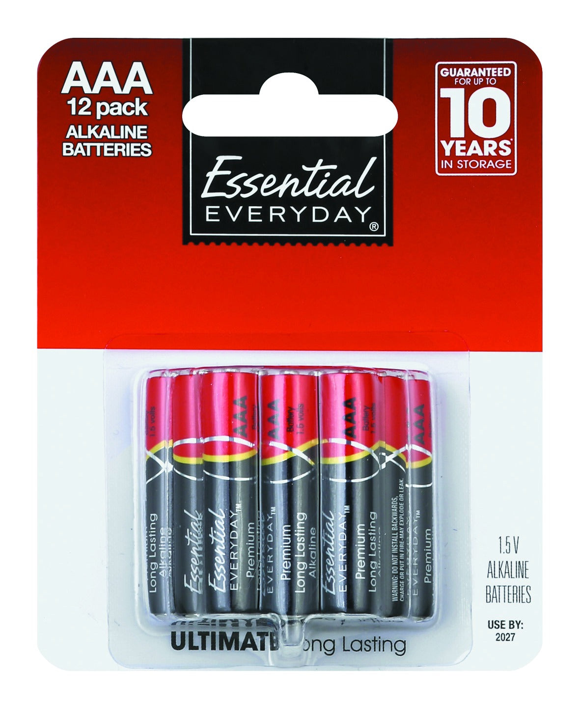 Essential Everyday Batteries, Alkaline, AAA, 12 Pack
