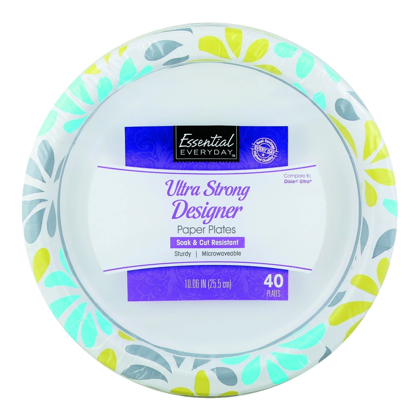 Essential Everyday Paper Plates, Designer, Ultra Strong, 10.06 Inch
