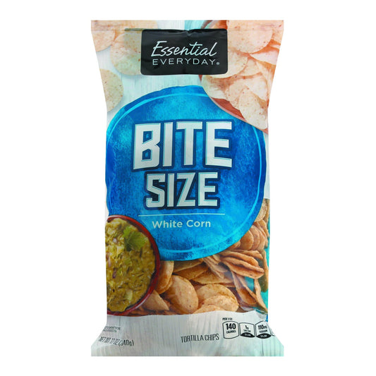 Essential Everyday Tortilla Chips, White Corn, Bite Size