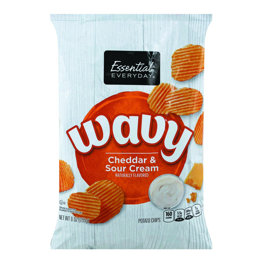 Essential Everyday Potato Chips, Cheddar & Sour Cream, Wavy