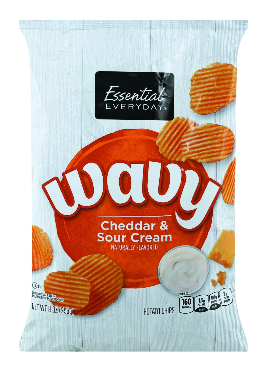 Essential Everyday Potato Chips, Cheddar & Sour Cream, Wavy