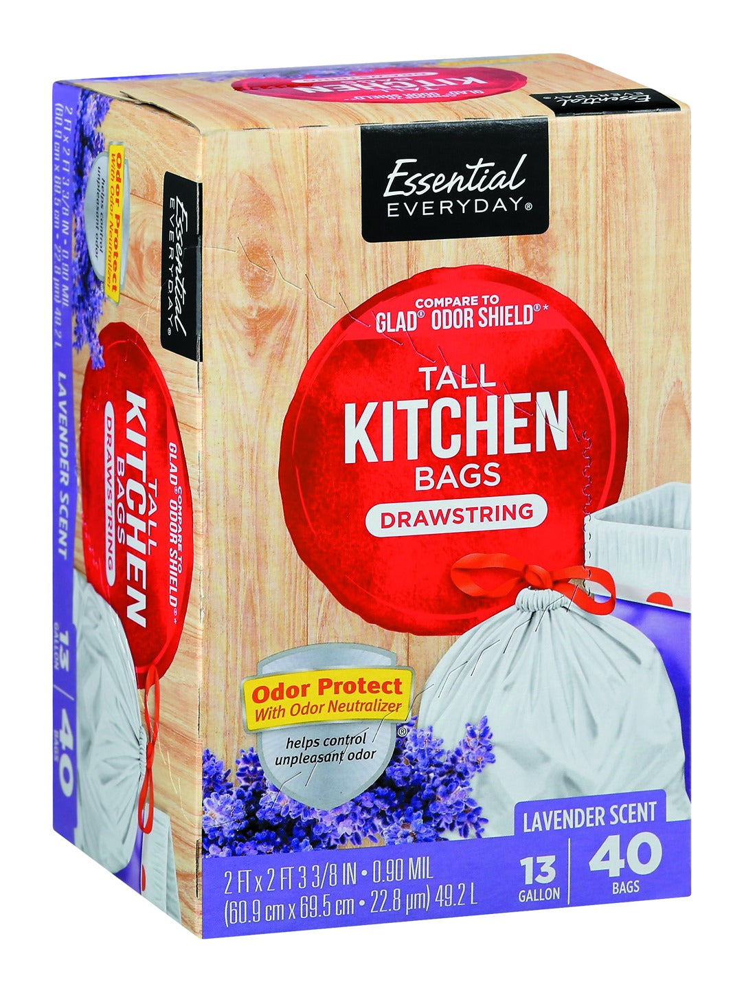 Essential Everyday Tall Kitchen Bags Drawstring Lavender Scent