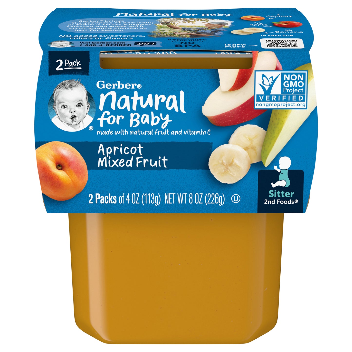 GERBER PRODUCTS COMPANY Gerber Natural for Baby - W3 2nd Foods Apricot Mxd Fruit - 2 Pack Sleeve R016A NET WT 8OZ (226g)