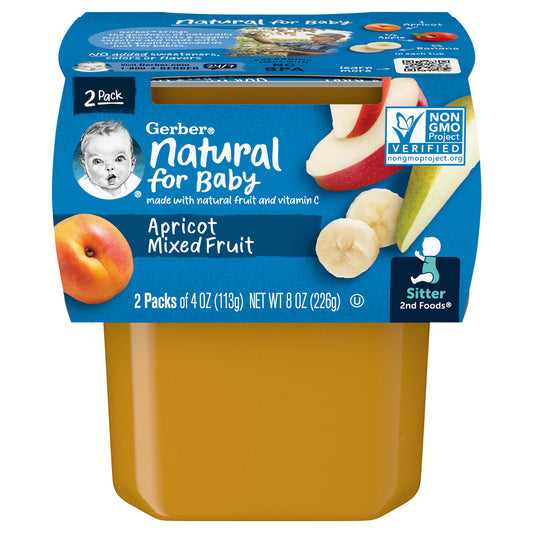GERBER PRODUCTS COMPANY Gerber Natural for Baby - W3 2nd Foods Apricot Mxd Fruit - 2 Pack Sleeve R016A NET WT 8OZ (226g)