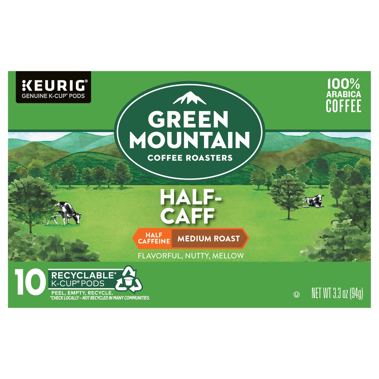 Green Mountain Coffee Roasters Half Caff Keurig Single-Serve K-Cup pods, Medium Roast Coffee, 10 Count