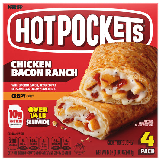 Hot Pockets Chicken Bacon Ranch, Crispy Crust, Frozen Sandwiches, Frozen Snacks, 4PK