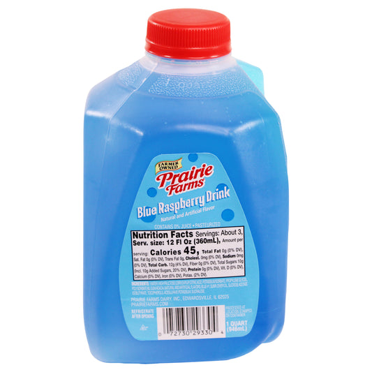 Prairie Farms Blue Raspberry Drink, Quart, 32 Fl Oz