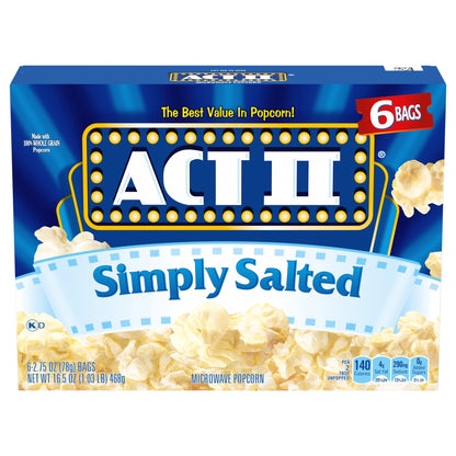 Act II Simply Salted Microwave Popcorn, 2.75 oz., 6-Count Bags