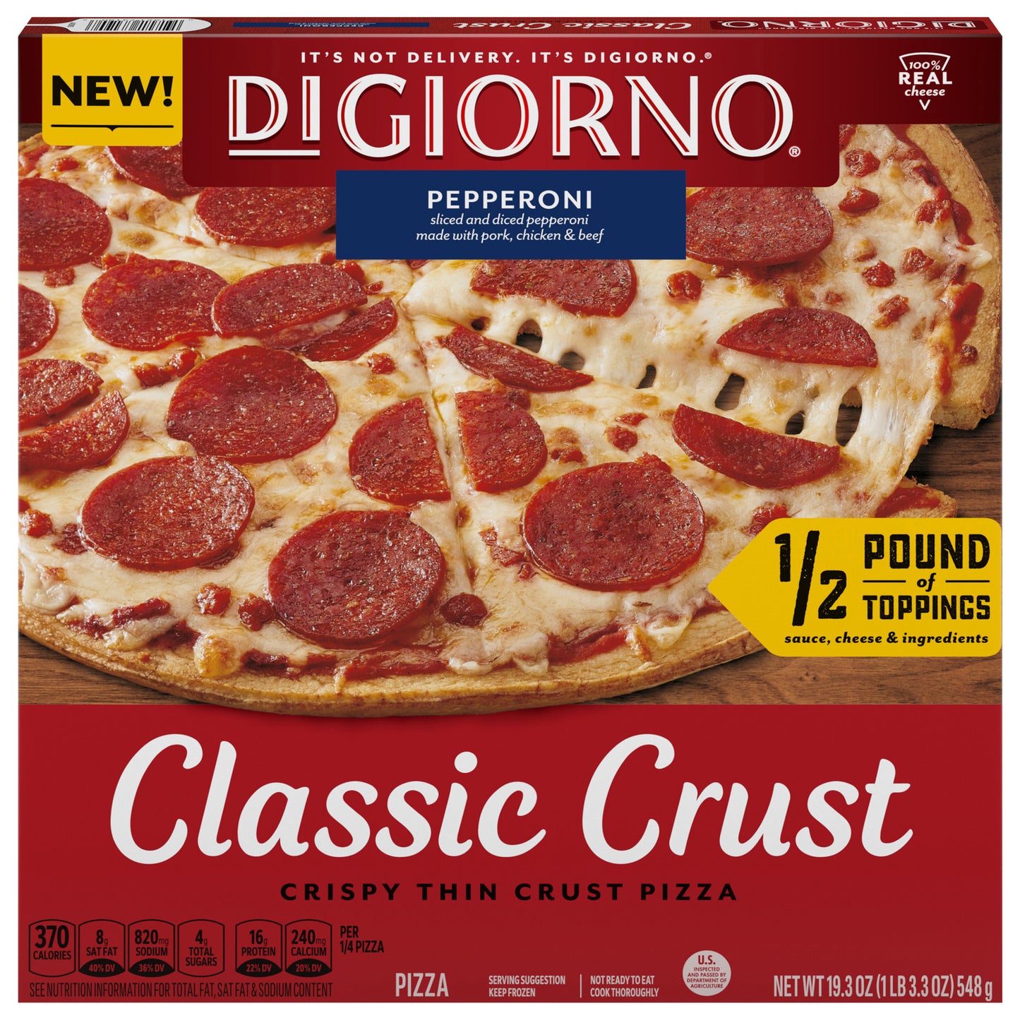 DiGiorno Classic Crust Pepperoni Pizza on a Crispy Thin Crust, 19.3 oz (Frozen) 19.3 oz.